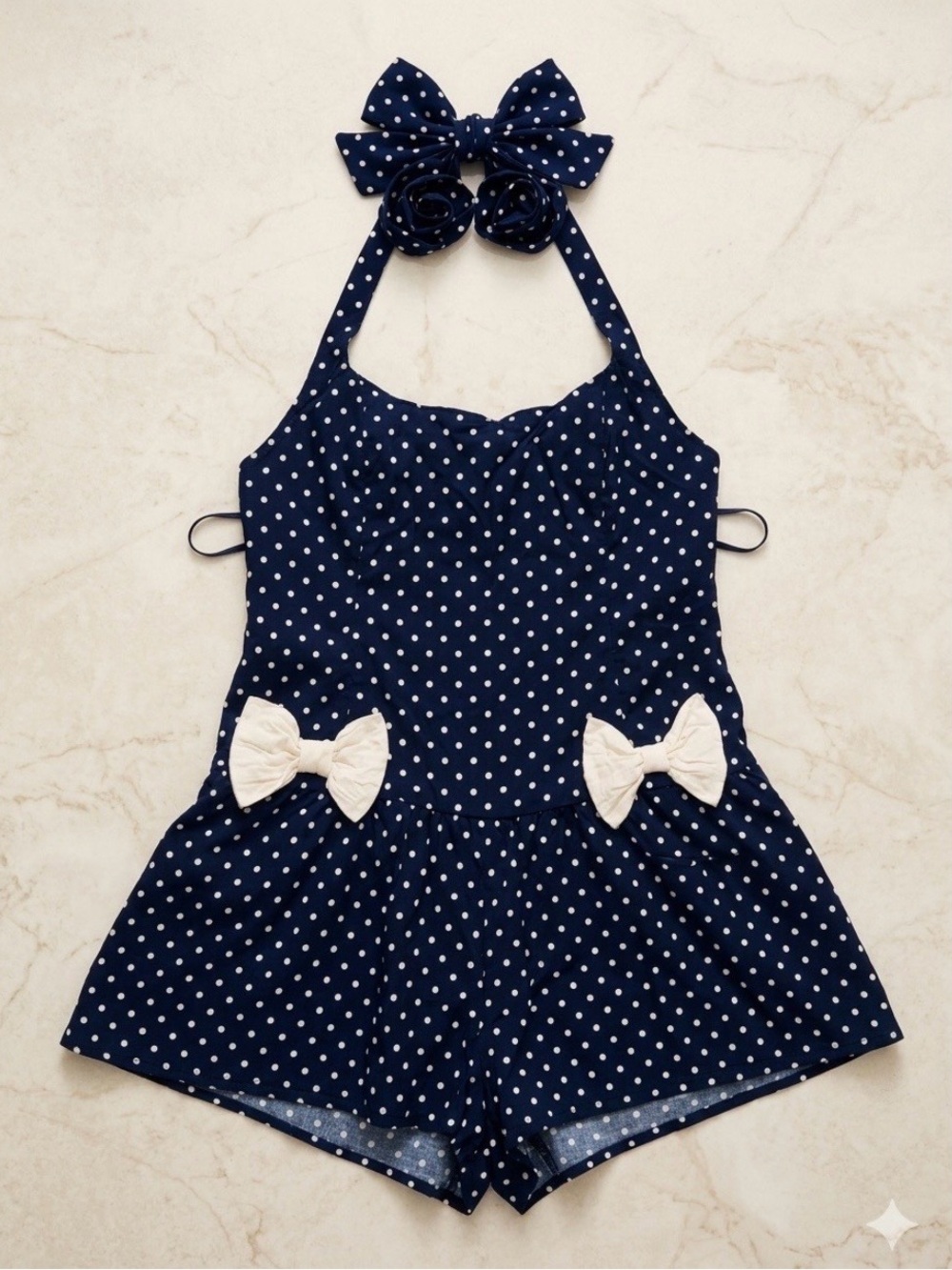 Free People High Strung Romper Women’s Polka Dot Blue Halter Boho P/S NWT